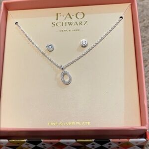 FAO Schwarz Silver Necklace with Earrings